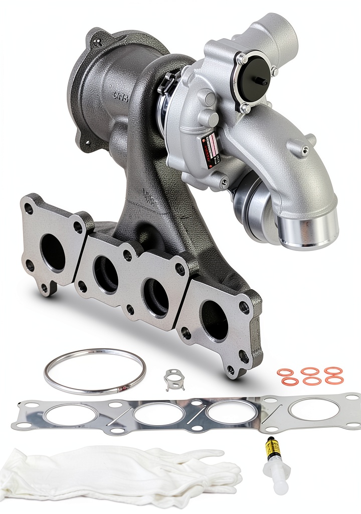Installing Stigan Turbocharger for Land Rover Range Rover Evoque on a wooden bench