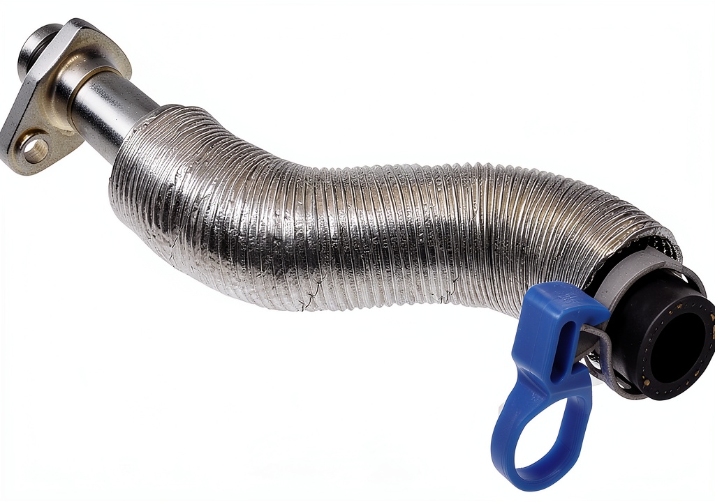 Installing Dorman turbocharger oil return tube on a garage workbench