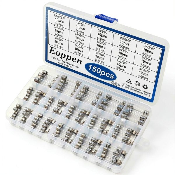 5x20mm 6x30mm Fuse Holder by Eoppen – 10 Pack with 150 Glass Fuses-5