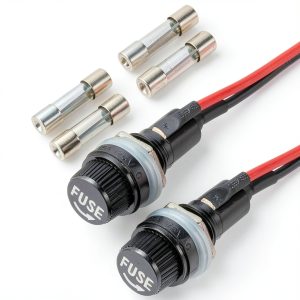MECCANIXITY 2 Pcs Panel Mount Fuse Holder, 10/15A AC 125/250V 5 x 20mm Fuse Spade Terminal Screw Cap Fuse Holders with Pre-Soldered Wires and 15A Glass Tube Fuses-0