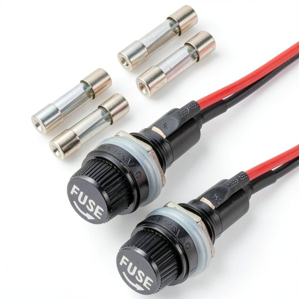MECCANIXITY 2 Pcs Panel Mount Fuse Holder, 10/15A AC 125/250V 5 x 20mm Fuse Spade Terminal Screw Cap Fuse Holders with Pre-Soldered Wires and 15A Glass Tube Fuses-0