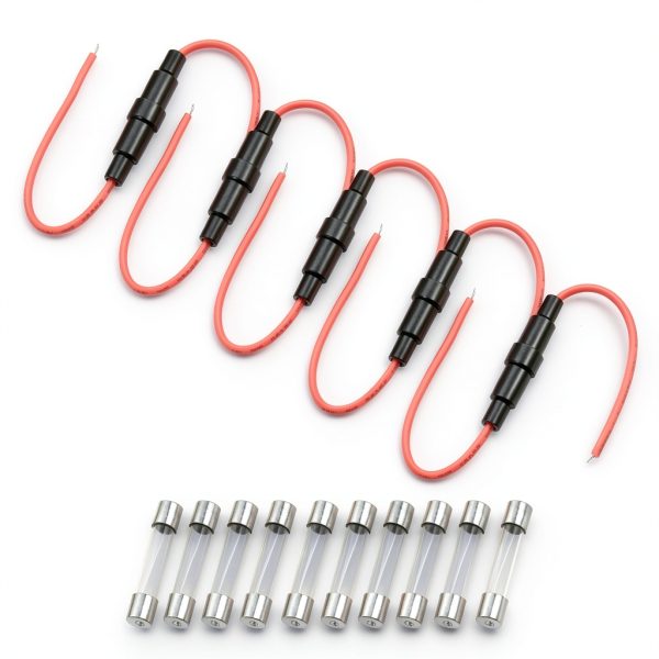 uxcell 5 Pcs 5x20mm Inline Screw Fuse Holder with 10A Glass Fuses-0