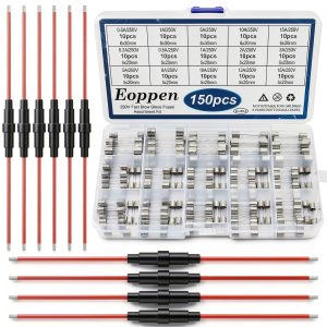 5x20mm 6x30mm Fuse Holder by Eoppen – 10 Pack with 150 Glass Fuses-0