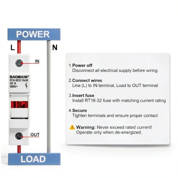 Baomain 5-Pack Fuse Holder RT18-32 32A 690VAC DIN Rail with LED-5